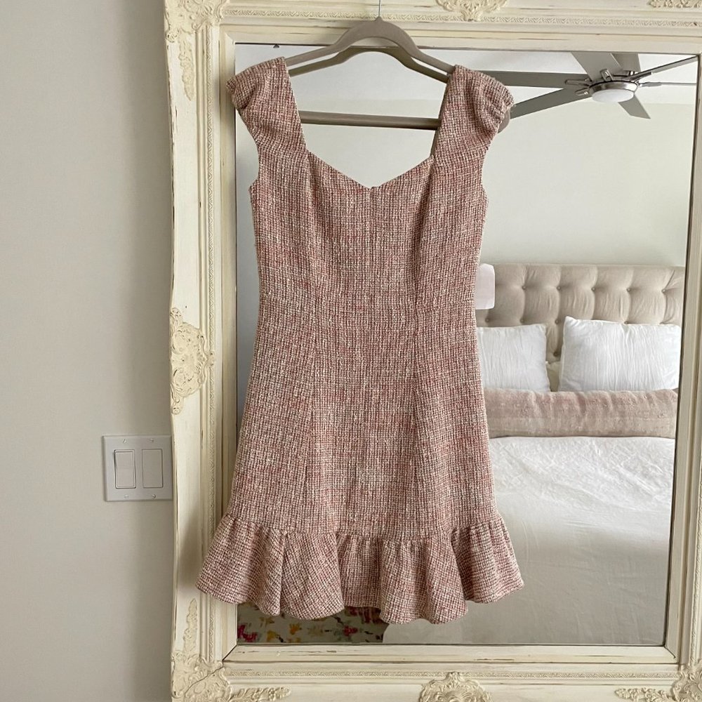 Rebecca Taylor Tweed Flounce Dress In Rosey Nude (Sz 4) NWT $495